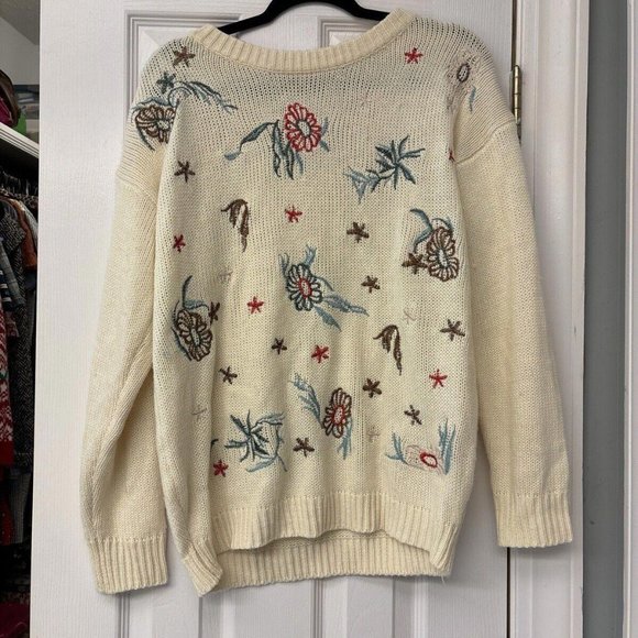 WOMEN'S ALLY OOPS FLOWER PULLOVER SWEATER ~ SMALL. Oversized Beachcore - Picture 1 of 11